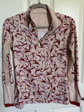 Kastel Denmark Quarter-Zip Sun Shirt Top Beige & Pink Floral Print Small